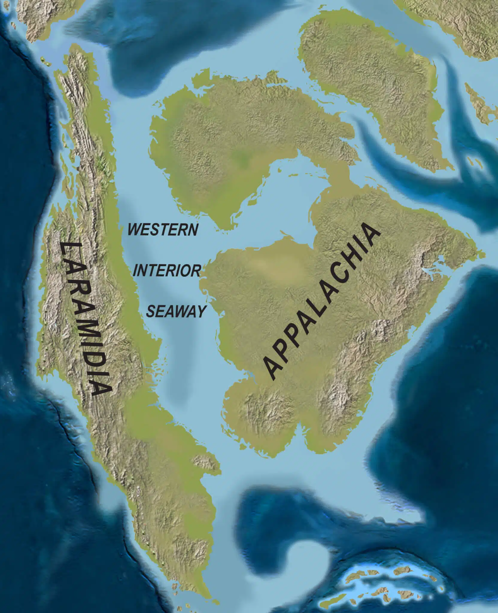 Map of the Western Interior Seaway by Scott D. Sampson, Mark A. Loewen, Andrew A. Farke, Eric M. Roberts, Catherine A. Forster, Joshua A. Smith, Alan L. Titus, via Creative Commons.